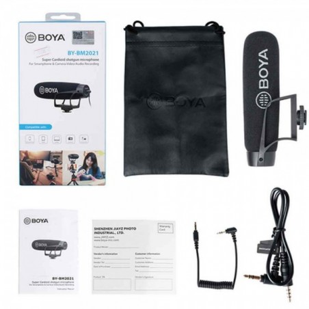 Micrófono BOYA BY-BM2021 Supercardioide condensador para cámaras, celulares y grabadoras