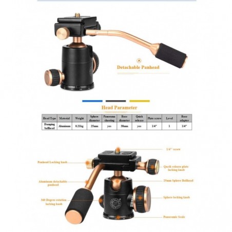 Trípode liviano QZSD Q066 para cámaras DSLR hasta 5Kg