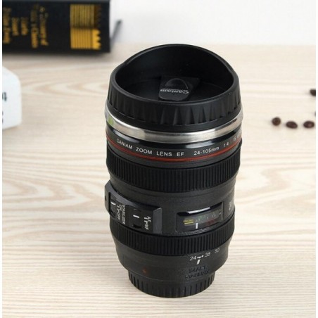 Taza en forma de lente Canon 24-105mm - Caniam con tomatodo