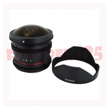 Lente Rokinon 8mm T3.8 HD Ojo de pez -Cine UMC para Canon (con tapasol removible)