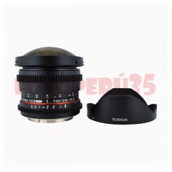 Lente Rokinon 8mm T3.8 HD Ojo de pez -Cine UMC para Canon (con tapasol removible)