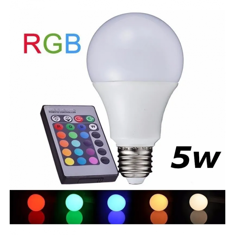 Foco LED RGB 16 colores, 15W, E27, con Control desde celular mediante  bluetooth
