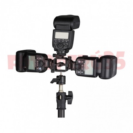 Bracket para 3 flashes con rótula y entrada de sombrilla