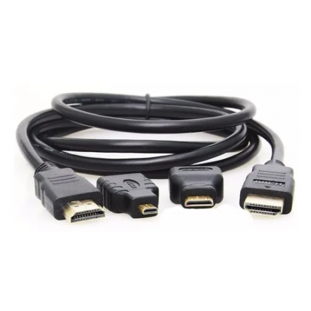 Cable HDMI de 1.5m - Incluye adaptador mini HDMI y adaptador micro HDMI