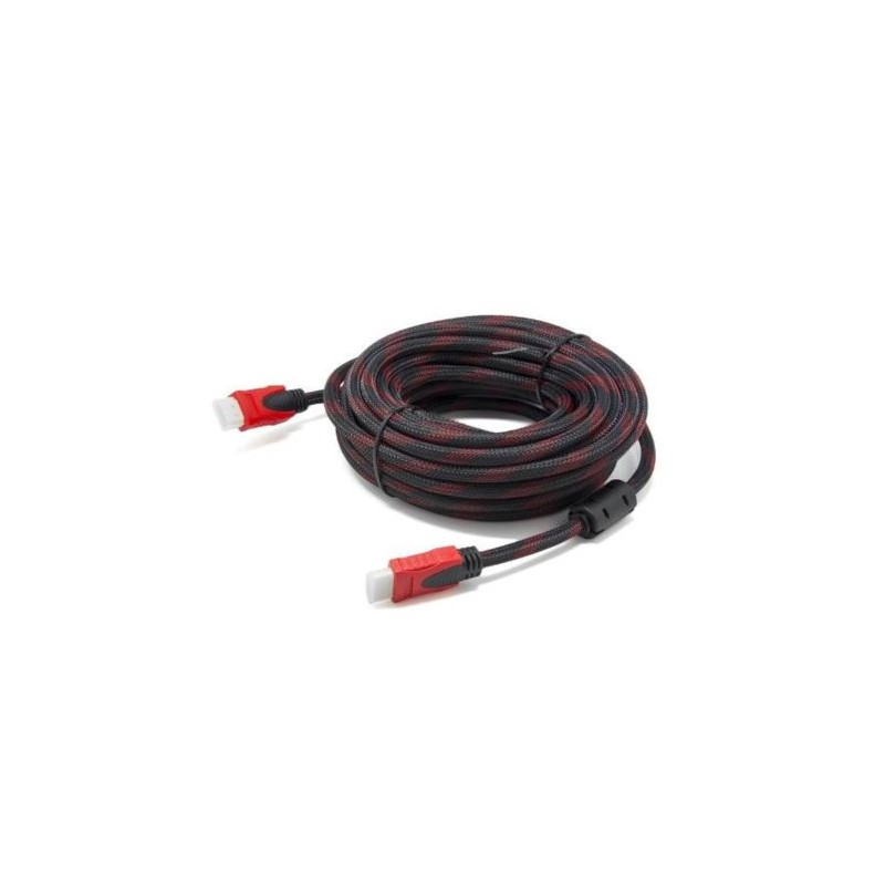 Cable HDMI Con Filtro 5 Metros HD 3D V1.4 Enmallado Negro Con Rojo