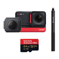 Pack de Cámara INSTA360 ONE RS Twin Edition + Invisible Selfie Stick + Memoria de 64GB