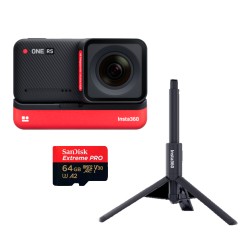 Pack de Cámara INSTA360 ONE RS 4K Edition + Invisible Selfie Stick 2 en 1+ Memoria de 64GB