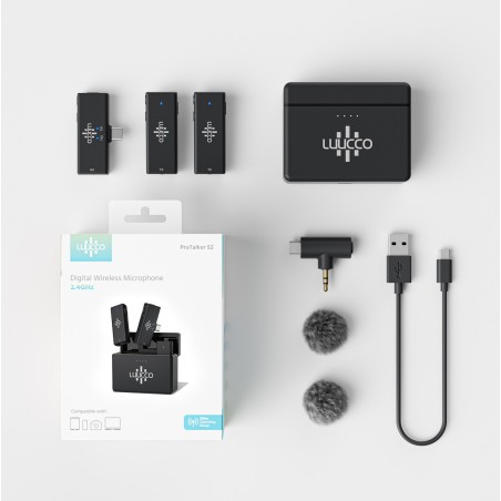 Micrófono inalámbrico LUUCCO ProTalker S2 - Incluye 2 micrófonos, 1 receptor y estuche de carga