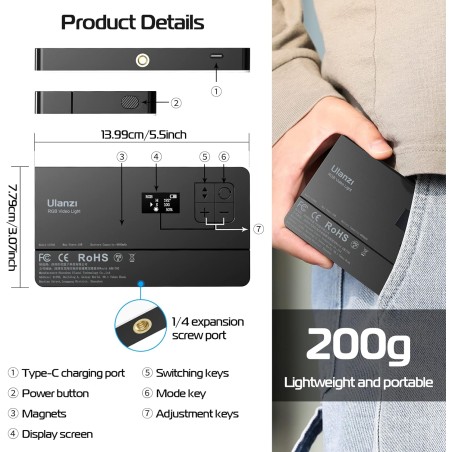 Luz Led ULANZI LT002 RGB con batería incorporada