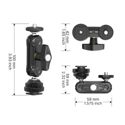 Montura ULANZI R098 de doble rótula - De Cold shoe y rosca hembra de 1/4" a rosca macho de 1/4"