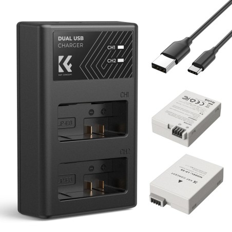 Pack de 2 baterías tipo Canon LP-E8 y cargador dual K&F CONCEPT - 1200mAh