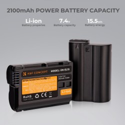 Pack de 2 baterías tipo Nikon EN-EL15 y cargador dual K&F CONCEPT  - 2100mAh