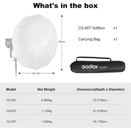 Softbox Godox CS-85T tipo antorcha plegable de 85cm - Montura Bowens
