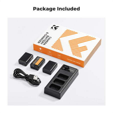 Pack de 3 baterías tipo Sony NP-FW50 y cargador triple K&F CONCEPT  - 1100mAh
