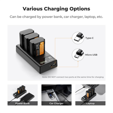 Pack de 3 baterías tipo Sony NP-FZ100 y cargador triple K&F CONCEPT  - 2280mAh