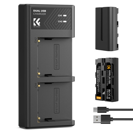 Pack de 2 baterías tipo Sony NP-F550 y cargador dual K&F CONCEPT - 2200mAh