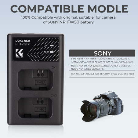 Cargador dual K&F CONCEPT tipo Sony NP-FW50