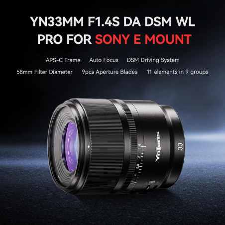 Lente YONGNUO YN33mm F1.4S - Para Sony - APS-C - Incluye control remoto BR-L1