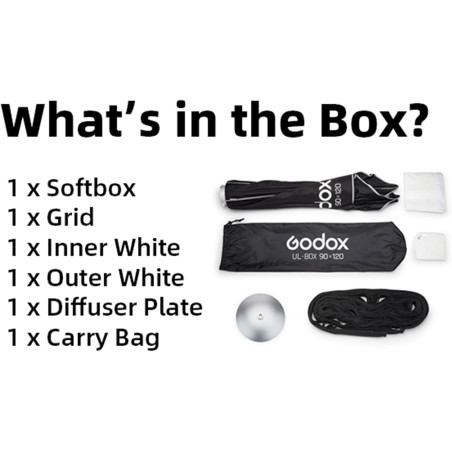 Softbox Rectangular GODOX UL-BOX-90x120 de 90x120cm - Armado rápido - Incluye grilla y disco beauty