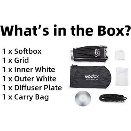 Softbox Cuadrado GODOX UL-BOX-40 de 40x40cm - Armado rápido - Incluye grilla y disco beauty