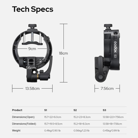 Bracket Godox de Montura Bowens Tipo "S3" para flash portátil