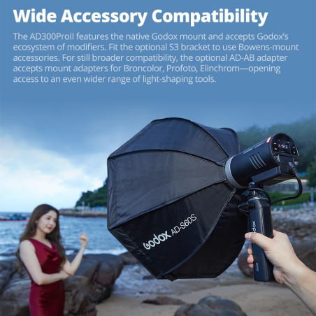 Flash portátil Godox AD300 Pro II - Versión 2 - Incluye batería