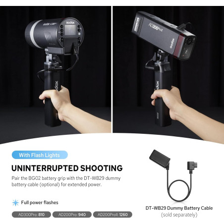 Battery Grip GODOX BG02 - Agarradera con batería para flashes y luces led