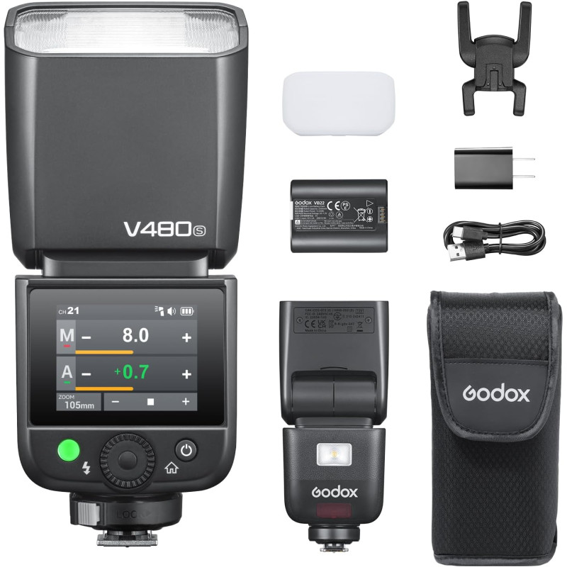 Flash portátil GODOX V480 Canon Nikon Sony (incluye batería y cargador)