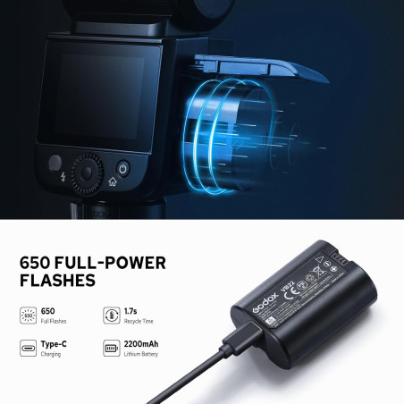 Flash portátil GODOX V480 Canon Nikon Sony (incluye batería y cargador)