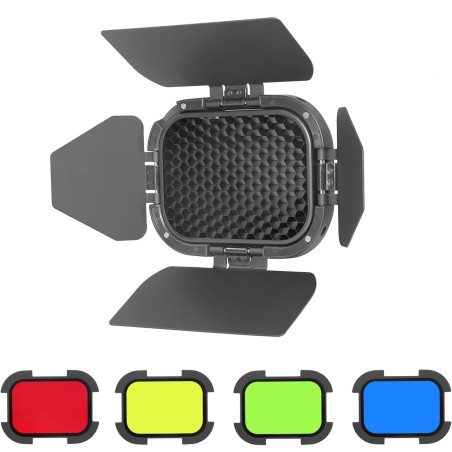 Kit GODOX BD-07 II de filtros de color, barndoor y grilla para flash AD200 PRO II