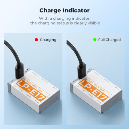 Pack de 2 baterías K&F CONCEPT tipo Canon LP-E17 - 1040mAh - Con conector USB Tipo C