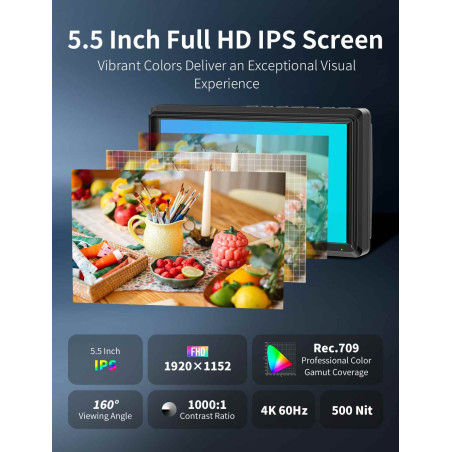 Monitor FEELWORLD S55E para cámaras HDMI - 5.5 pulgadas IPS - 500 nits
