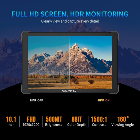 Monitor FEELWORLD T10 para cámaras HDMI - 10.1 pulgadas IPS Touchscreen - 500 nits