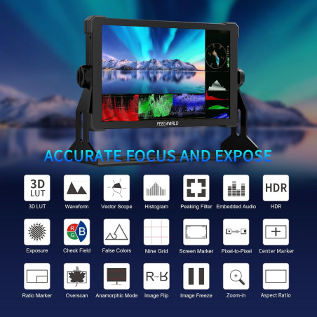 Monitor FEELWORLD T10 para cámaras HDMI - 10.1 pulgadas IPS Touchscreen - 500 nits