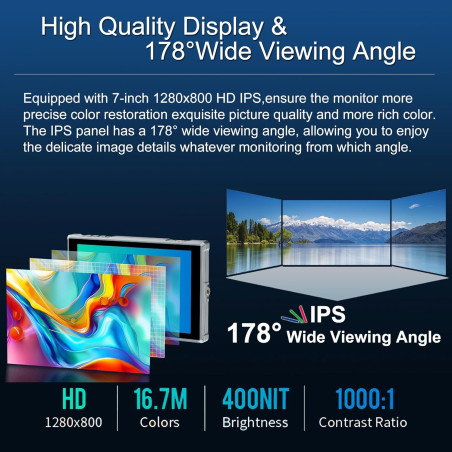 Monitor FEELWORLD FW759 PRO para cámaras HDMI - 7 pulgadas IPS Touchscreen - 400 nits